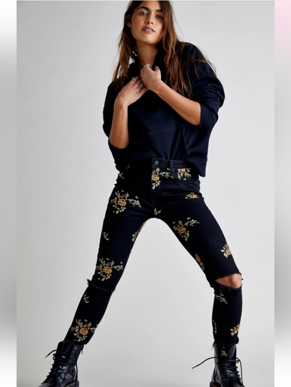 Driftwood Jackie Black Embroidered Floral Jeans